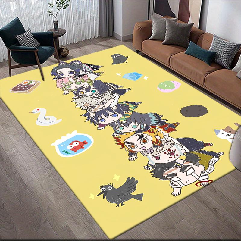 Demon Slayer Character Group Square Area Rug, Non-Slip Floor Mat for Home Office, Perfect Gift for Demon Slayer Fans
