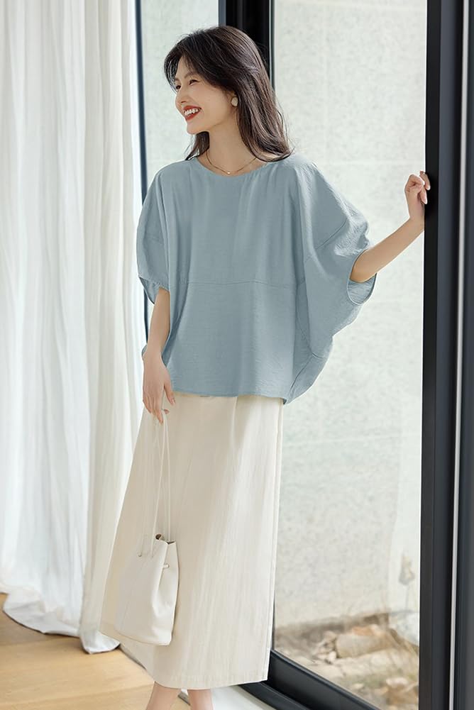 Summer blouse for short sleeve crew dolman loose large casual [H. zroy] women, top, neck, sleeve, fit, flattering, plain, jacket, size, relaxed, cute,