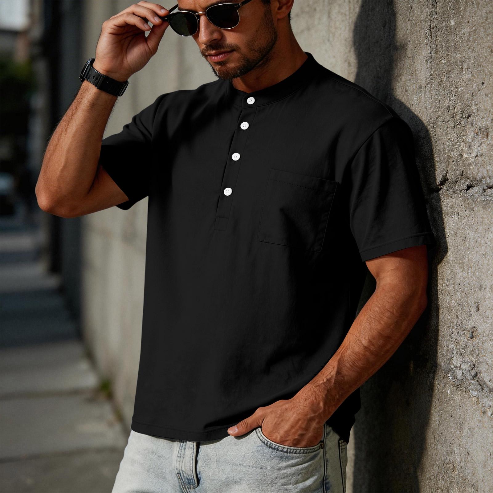 

Men s Linen Casual Short-sleeved Shirt With Pocket XXXL чорний