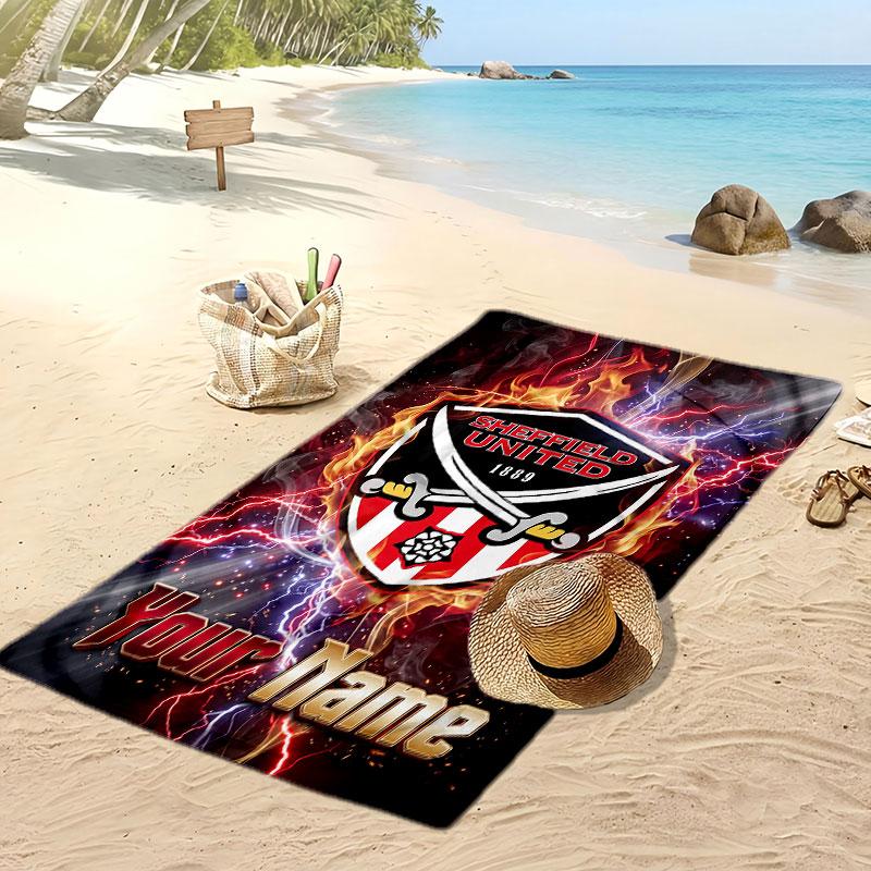 Sheffield United FC Personalized Printed Beach Towel Soccer Logo Support Custom Name Text Absorbent Towel For Sport Travel Special Gift