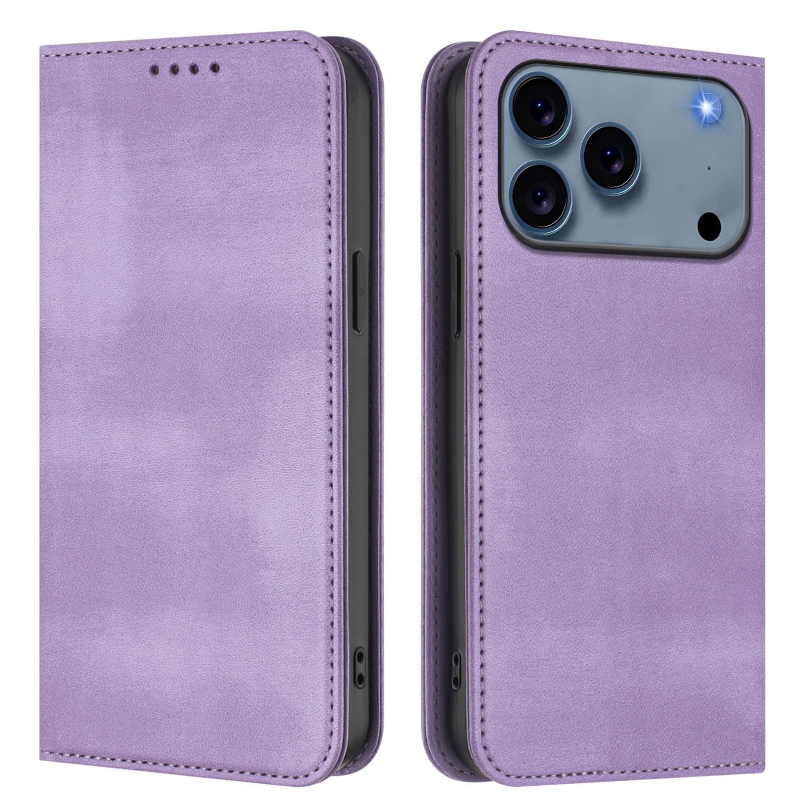 

For iPhone 17 Pro Max Wallet Cases Retro Texture RFID Blocking Leather Phone Cover Light Purple