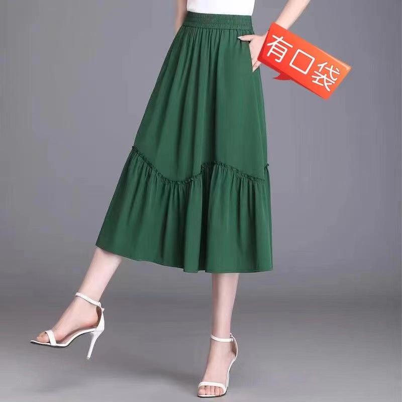 

Спідниця А-силуету великого розміру з плісуванням на високій талії - Літня приталена еластична спідниця, що розкльошується, для мам 6XL зелений