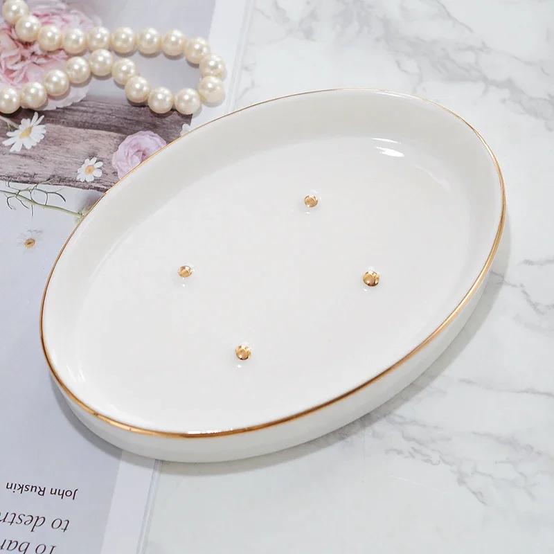 Gilded Ceramic Bathroom Accessories Set Portable Soap Dispenser Mouth Cup Toothbrush Holder Soap Dish Tray Bathroom Supplies