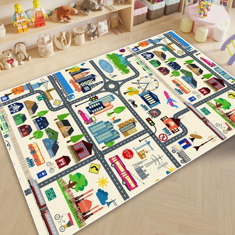 Cartoon Road Play Carpet Living Room Children's Bedroom Decoration Floor Rug 160X230CM Flannel Mat Soft Tatami Carpets Non-slip