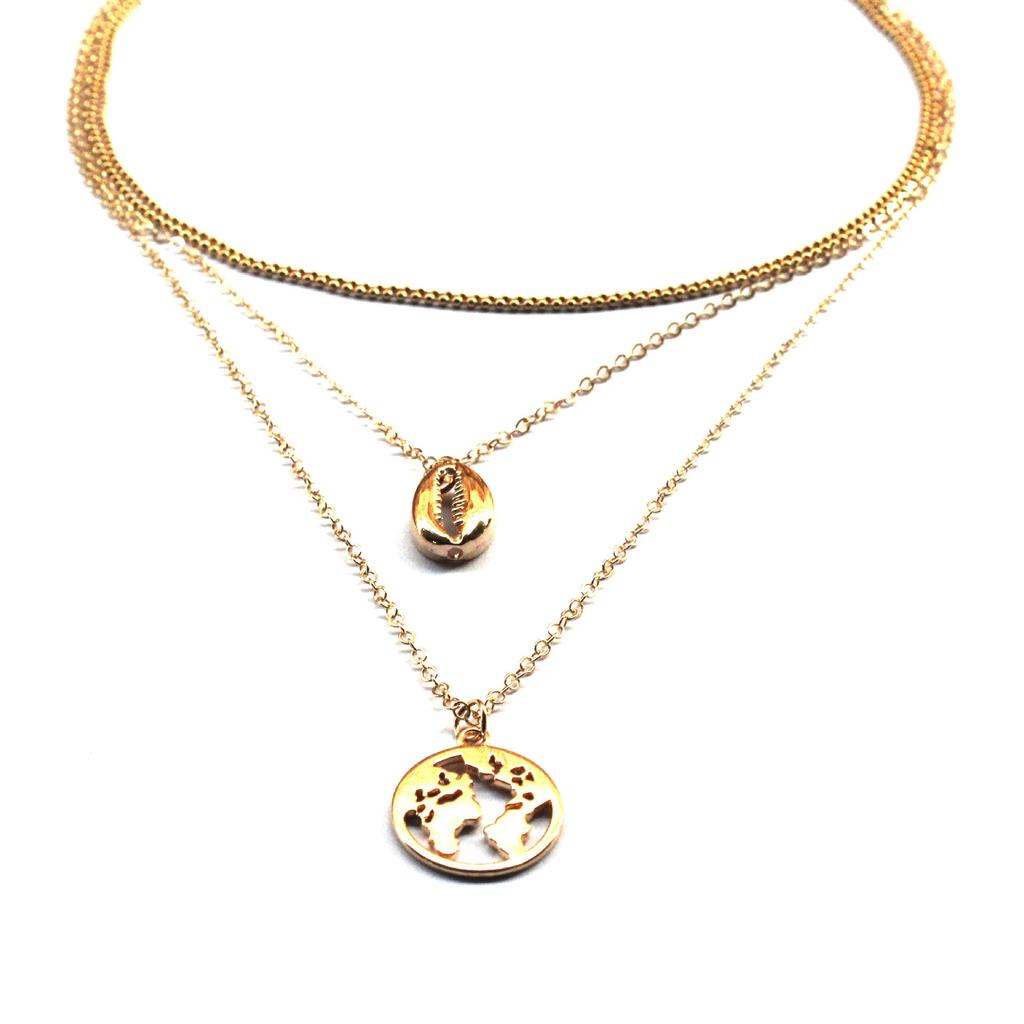 Damenmode Bohemian-Stil Vintage-Karte Halskette Anhänger mehrschichtige Halskette Schmuck