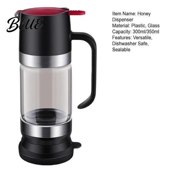 Honey Storage Jar Glass Press Dispenser Bottle Syrup & Sauce Container with No-Drip Spout Spill-free Pourer BPA-Free Plastic for Kitchen Coffee