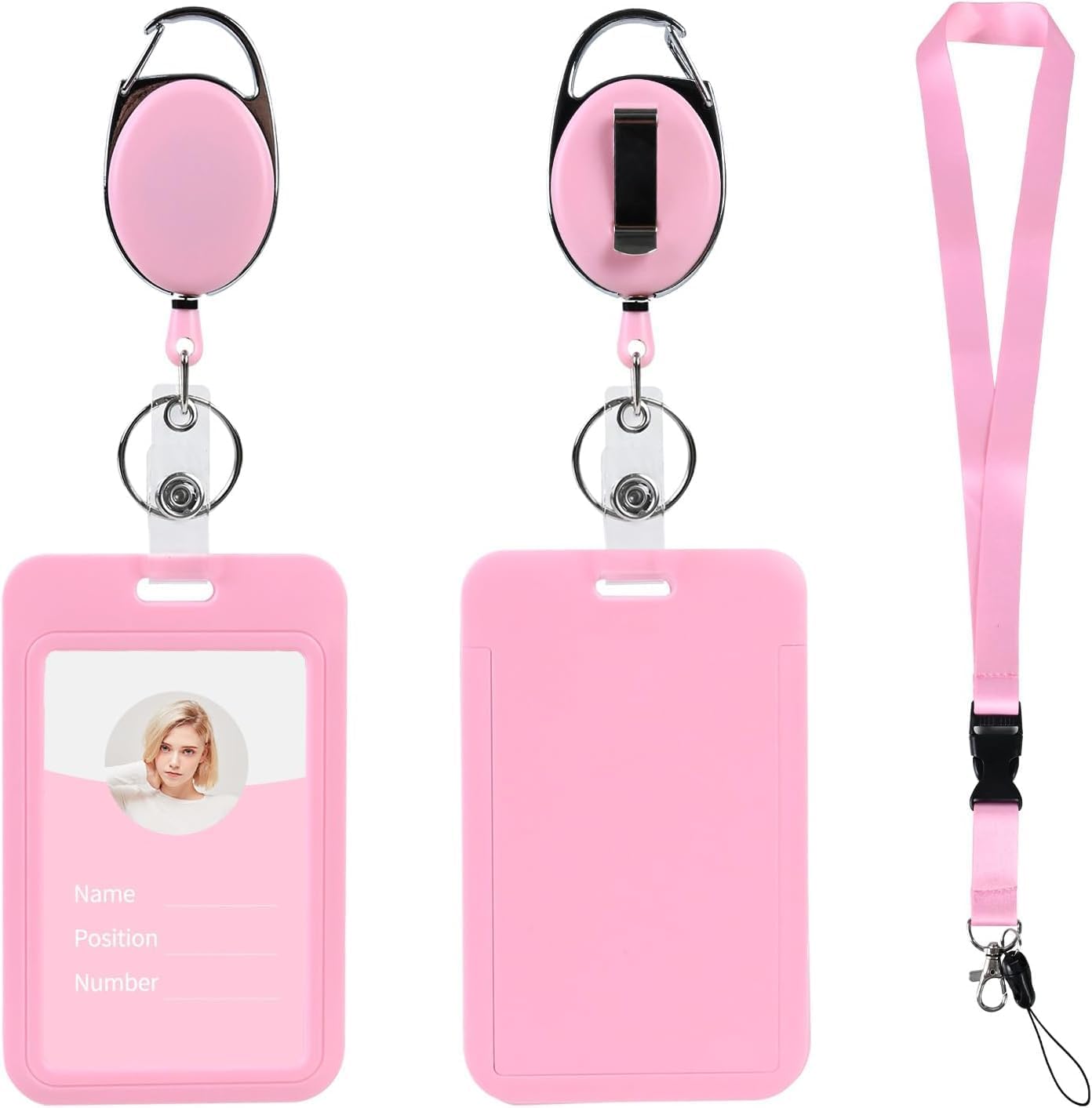 Porte-cartes vertical rose Ensemble de lanière télescopique Porte-cartes de certificat de bureau Porte-clés Porte-cartes photo mignons Housse de protection de marque