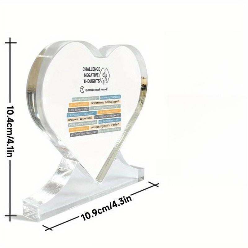Desk Decor - "Challenge Negative Thoughts" Heart-Shaped Plaque with Thought-Provoking Questions, Ideal for Home, Office, or Gift for Birthdays, Gradua