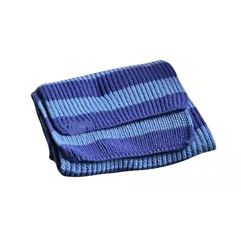 Student Women's Blue Striped Knitted Wool Scarf Korean Style Winter Warm Neck Warmer