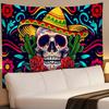 Trippy Skull Tapestry Psychedelic Mexican Sugar Skull Tapestry Botanical Flower Cactus Peach Skin Fabric Wall Art Tapestries for