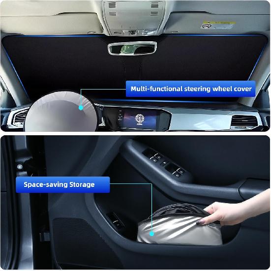 Windshield Sun Shade Compatible With Hyundai Sonata -2025, Front Window Shades Fit For Sonata, Foldable Car Sun Shield With Steering Wheel Sunshade