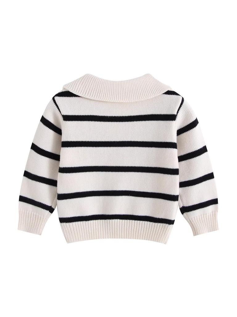 Korean Unisex Kids' Cotton Striped Sweater with Lapel