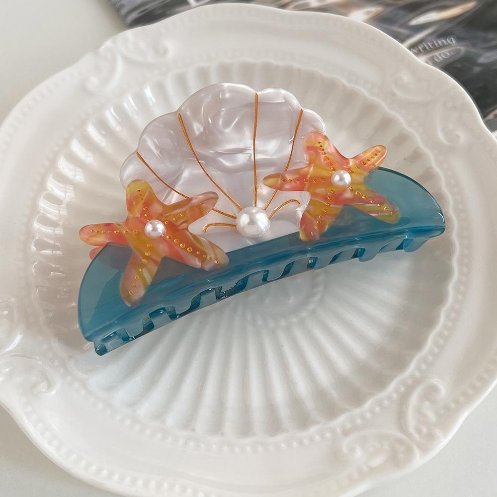 

1 шт. креативная заколка-краб из ацетата в виде ракушки, жемчуга и морской звезды с бриллиантом, заколка-акула, темпераментные нишевые аксессуары для волос