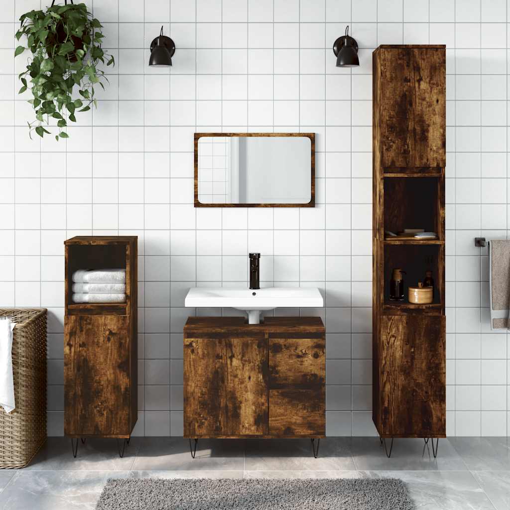 Bathroom Cabinet in Smoked Oak Finish 65 x 33 x 60 cm Engineered Wood