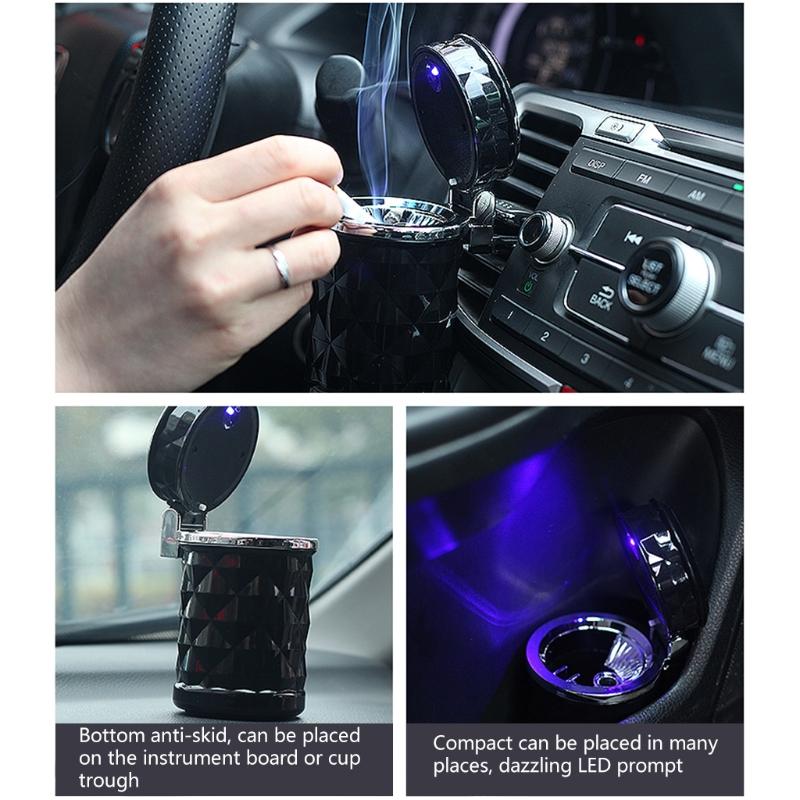 Portable Ashtray for Car Mini Trash Can Detachable Smokeless Ash Tray with LED