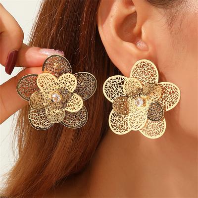 Exquisite Fashionable Simple Three-dimensional Double-layer Hollow Flower Earrings