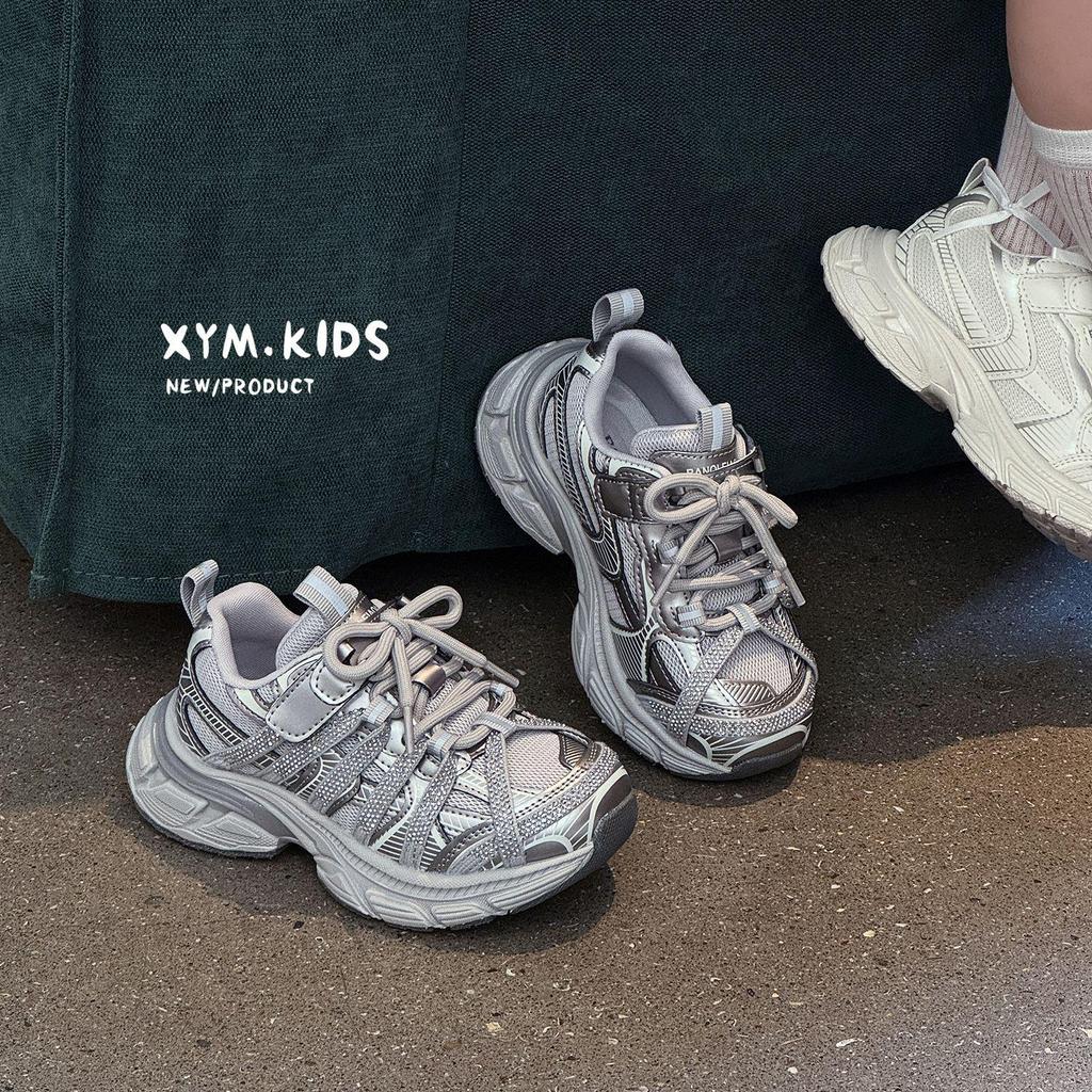 Spring 2026 Kids' Korean-Style Rhinestone Mesh Breathable Sneakers
