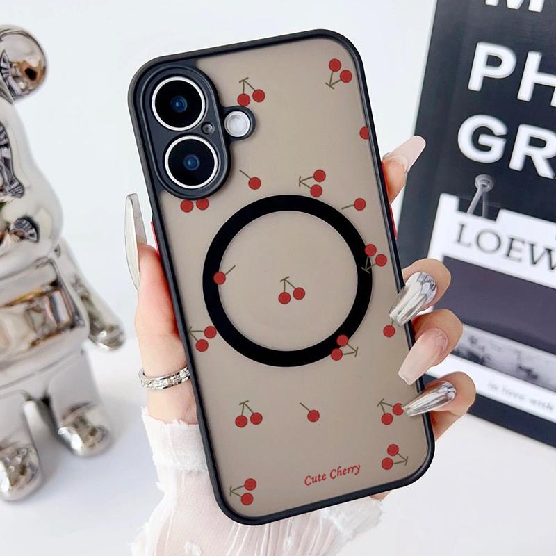 

Чехол для телефона Little Cherry Print Matte Magnetic для iPhone 16 Pro Max 15 Pro 14 13 11 для MagSafe Shockproof Slim Clear Acrylic Back Cover iPhone 8 / 7 чёрный
