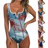Womens Swimsuit Flag Patriotic Tank Print Scoop Back V Neck Bathing Suit
