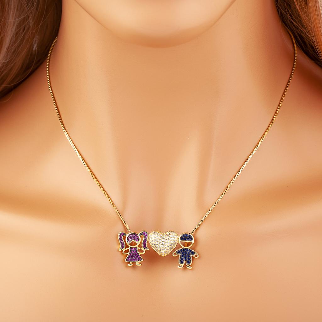 Nidin New Trendy Love Heart Shape Girl Boy Shine Zircon Pendant Necklace For Women Female Chain Choker Jewelry Mother's Day Gift