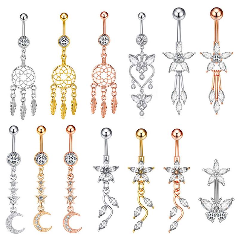 Stainless Steel Belly Ring Flower Navel Belly Button Rings Butterfly Navel Ring Navel Piercings Body Jewelry