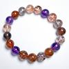 Multicolor Round Bead Bracelet, Purple and Copper-Tone Patterned Beads, Boho Layering Jewelry Gift for Women