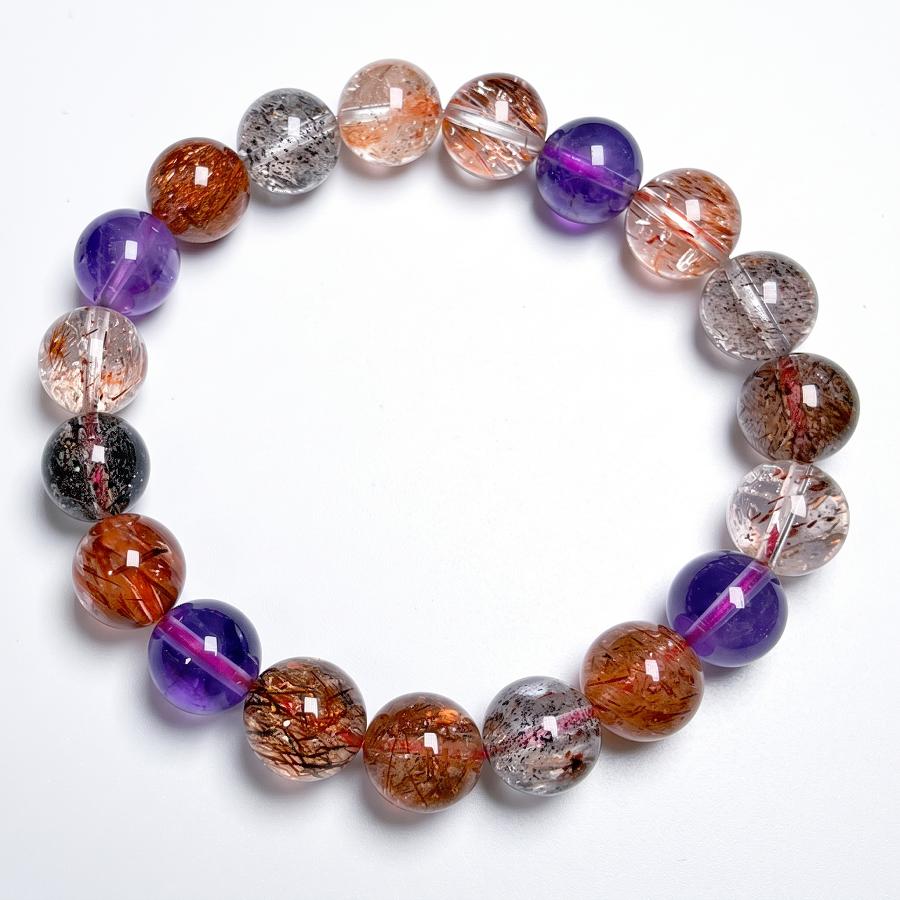 Multicolor Round Bead Bracelet, Purple and Copper-Tone Patterned Beads, Boho Layering Jewelry Gift for Women
