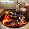 Flaming Motorcycle Round Rug Biker Rebel Style Flannel Floor Mat for Man Cave Garage Game Room Decor Fiery Non Slip Washable