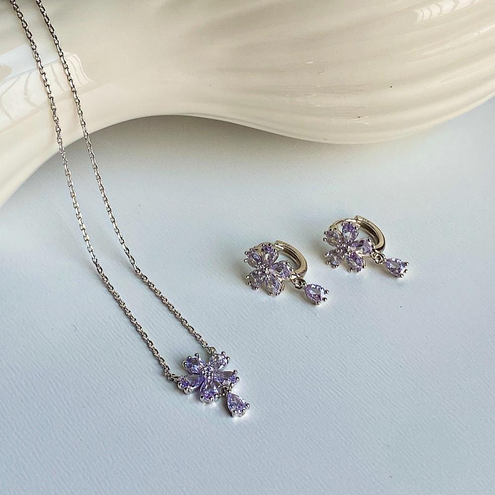Monograph Callia Necklace Mgnl0394 Rhodium Plated (White Gold + Purple Cubic Zirconia)