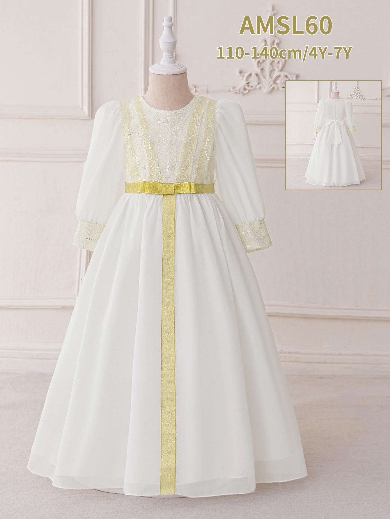 

Белое шифоновое мусульманское бальное платье в ближневосточном стиле с вышивкой и длинными рукавами 130 cm/6Y белый