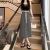 MOJTA Gonna Estiva da Donna a Vita Alta Media Lunghezza A-line Elastica a Righe Coulisse Casual con Spacco