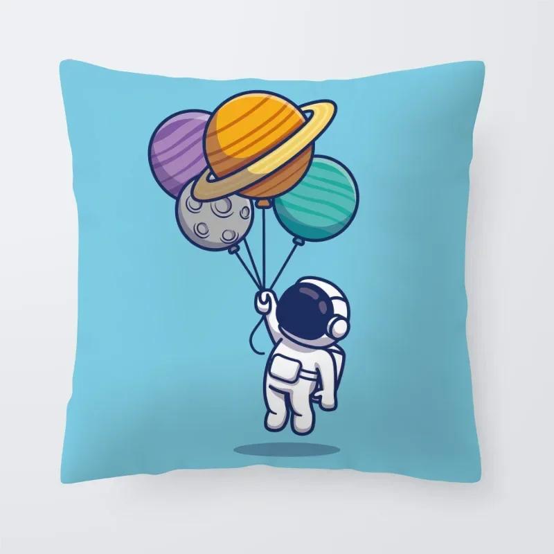 Astronaut Cat Planet Text Pillowcase Decoration Living Room Bedroom Sofa Pillowcase Creative Fun Cartoon Cushion Cover