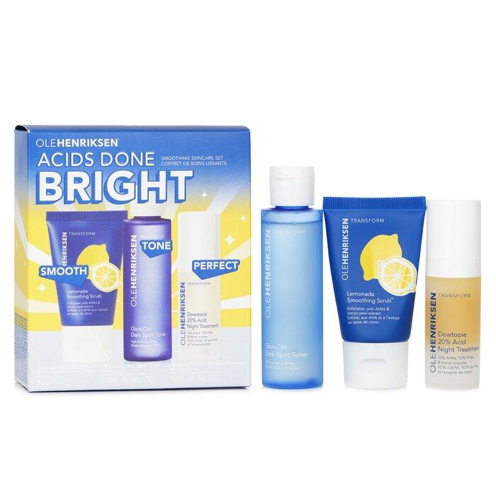 Set Ole Henriksen Acids Done Bright: Gommage Lissant Citronnade 30g + Tonique Éclaircissant Dark Spot Glow2OH 65ml + Soin de Nuit Acide 20% Dewtopia 15ml 3pc