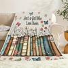 Spring Floral Book Lover Fleece Blanket, "Just a Girl Who Loves Books" Literary Throw Blanket, Soft Cozy for Reading Nooks
