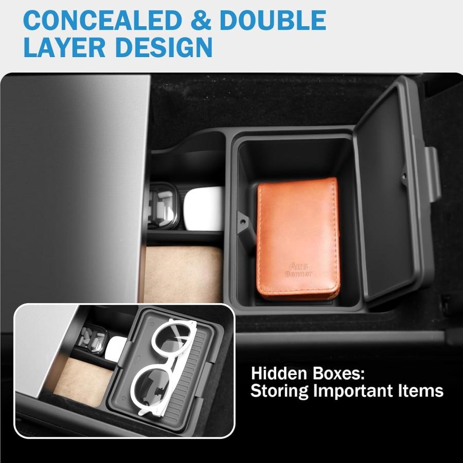 Center Console Armrest Organizer Tray for Tesla Model Y Juniper 2025 2026  Dual-Layer Armrest Storage Insert With Hidden Box