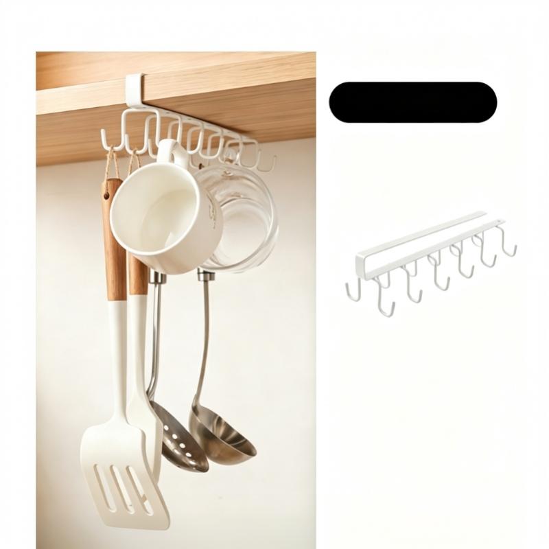 12 Hooks Kitchen Under Cupboard Shelf Mug Cup Hanger Hook Iron Hanging Rack Holder Kitchen Cabinet Organizer