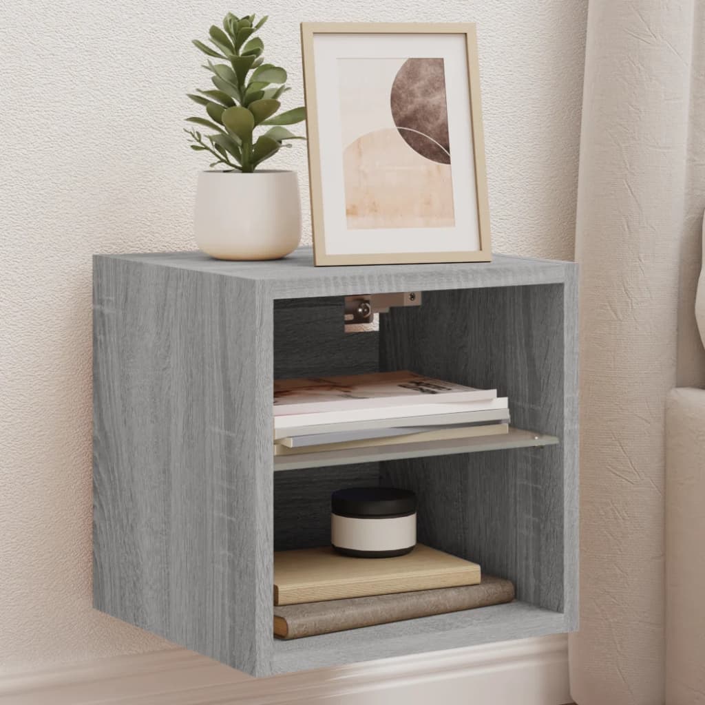 Wall Mounted TV Cabinet with LED Lights Grey Sonoma 30 x 28.5 x 30 cm