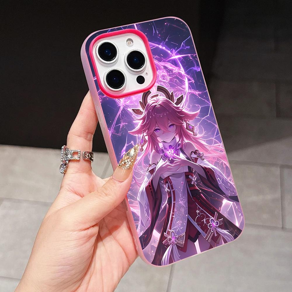 Game GI Miko Jelly Double layer Rose Red Mobile Phone Case for iPhone 17 16 15 14 13 12 11 Air Pro Max Plus Protective