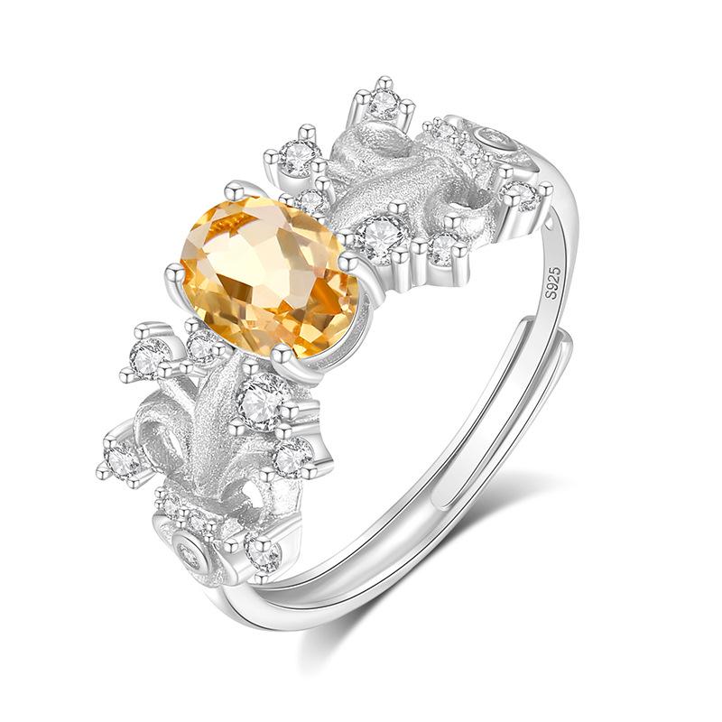 S925 Silver Natural Topaz Ring, Adjustable, Non-fading, Elegant Crystal Jewelry for Women