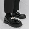 Large Size Loafers Business Overalls Casual Shoes British Youth Glossy Leather Shoes Men's Muffin Heel Heightening Men's Shoes