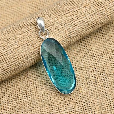 Blauwe Topaas Edelsteen Handgemaakte 925 Massief Sterling Zilveren Sieraden Hanger Voor Huwelijkscadeau