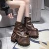 Women Chunky Motorcycle Boots Autumn Hidden Heels Leather Sneakers Winter Waterproof Snow Boots High Platform Ankle Boots 10CM