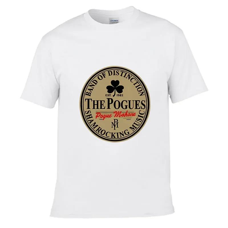 Summer Comfortable Men's THE POGUES Irish Bar Rock Band Pattern Casual Round Neck T-shirt Clover Badge
