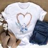 New Women Black T Shirt Feather Flower Love Heart Printed Tops Ladies Female Cute Graphic Tee Shirts Women O-Neck T-Shirts Tops