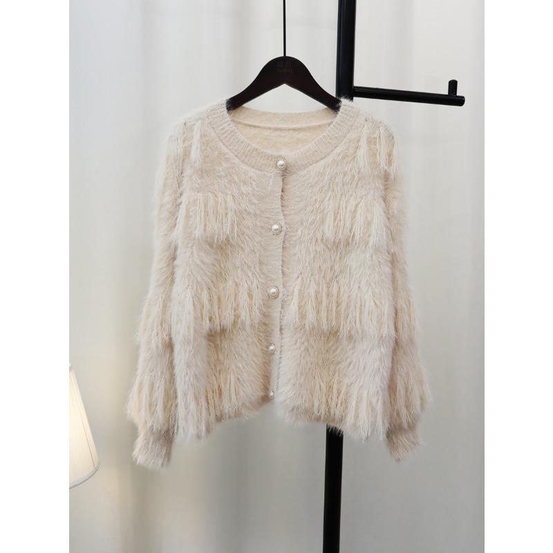 Autumn and Winter New Short Xiaoxiangfeng Imitation Mink Velvet Fringed Sweater Jacket Women's Soft Waxy Gentle Wind Knitted Cardigan Tide