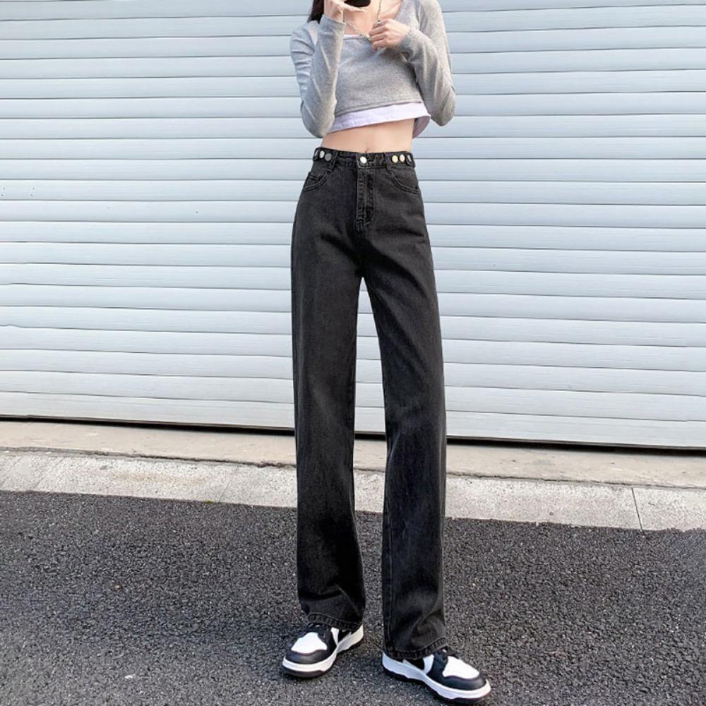 

Регулируемые джинсы широкого кроя для женщин и невысоких мужчин 2025 осень и зима новая высокая посадка американские уличные прямые брюки 2XL черный серый