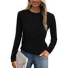 Women's Fashion Round Neck Long Sleeve T-Shirt Solid Color Textured Bottom Top