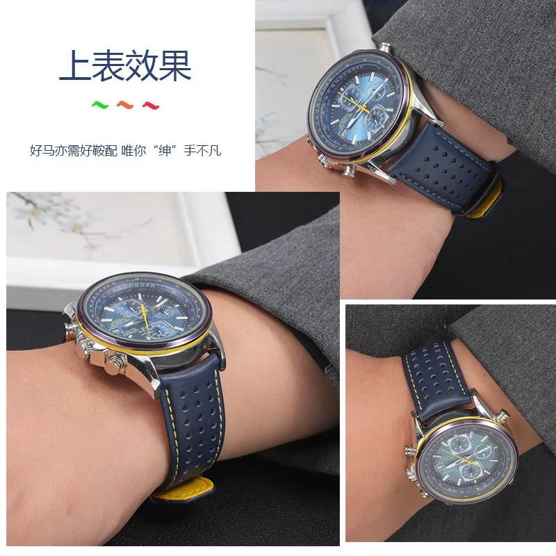 For CITIZEN Blue Angel Men Radio Wave Watch AT8020-54L/8020-03L/JY8078 Curved End Genuine Leather Watchband Bracelet Strap