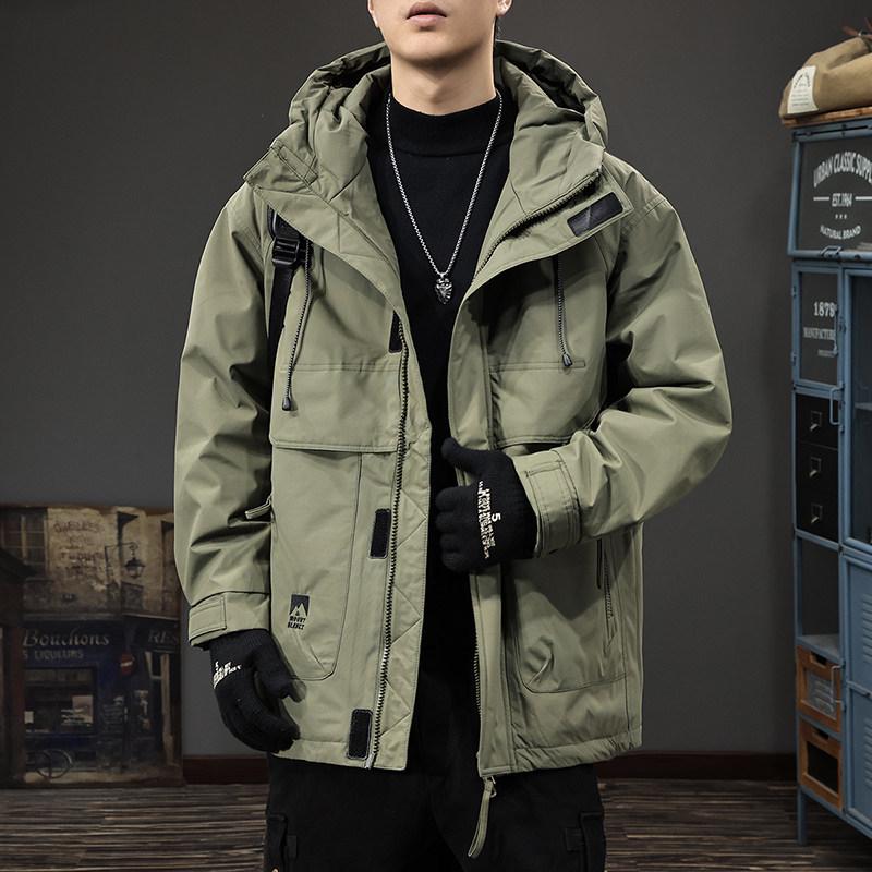 Мужская утепленная парка средней длины с капюшоном - Зимняя ветрозащитная теплая парка L for 130-145 jin оливковое зеленый