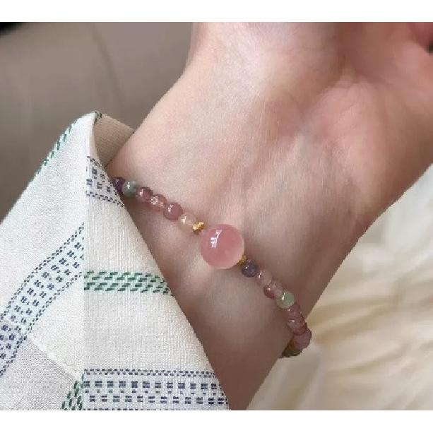 

New Chinese-style natural tourmaline beaded elastic cord bracelet for women with Yanyuan agate accents Tourmaline and Yanyuan Ag